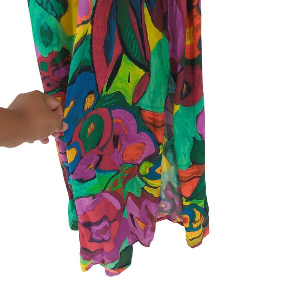 Jams World Hula Moon Women XL Dress Green Purple Abstract Floral Maxi Hawaiian - Picture 8 of 10